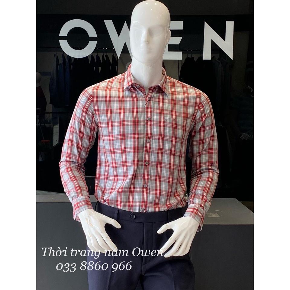 OWEN - Áo sơ mi dài tay Owen Regular fit vải sợi tre kẻ ca rô đỏ xám 61048 - Áo sơ mi nam