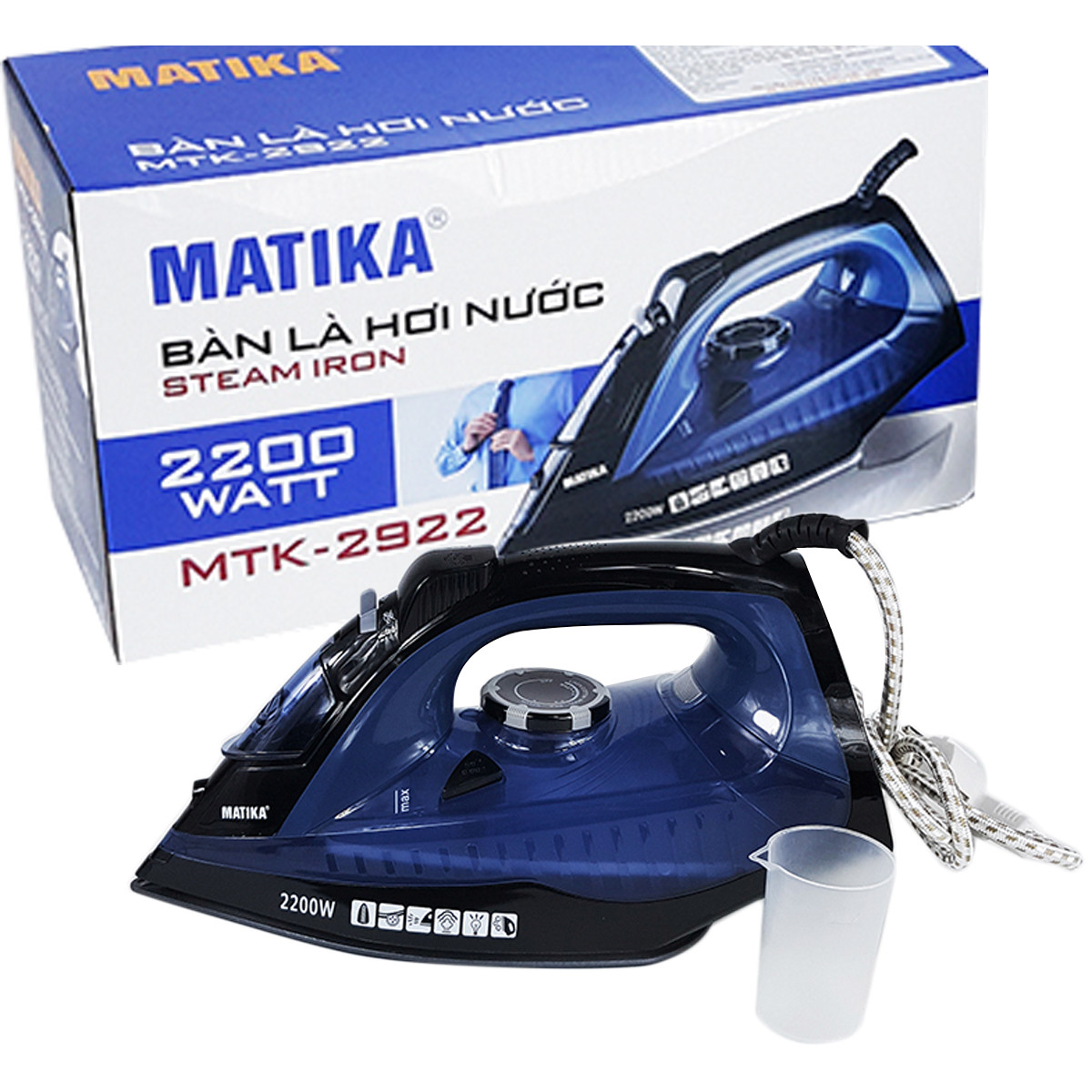 Bàn Ủi Hơi Nước 2200W Matika MTK-2922 Đa Năng Lớp Chống Dính Teflon Cao Cấp Cảm Biến Tự Ngắt An Toàn-Hàng Chính Hãng