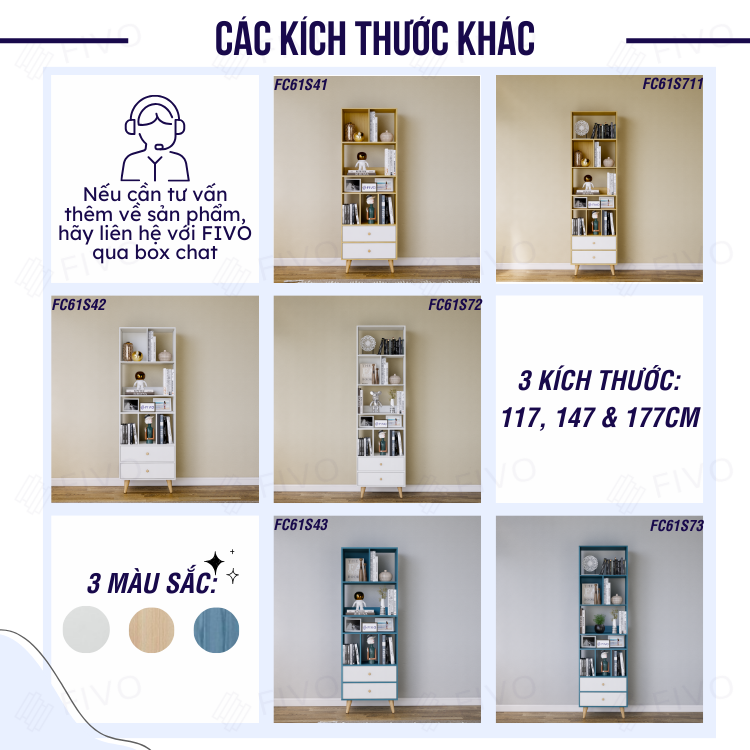 Tủ Sách Cho Bé Gỗ MDF FIVO FB61 (50 x 24 x 117cm) Đơn Giản Nhỏ Gọn (Có Hộc Kéo)- Hàng Chính Hãng