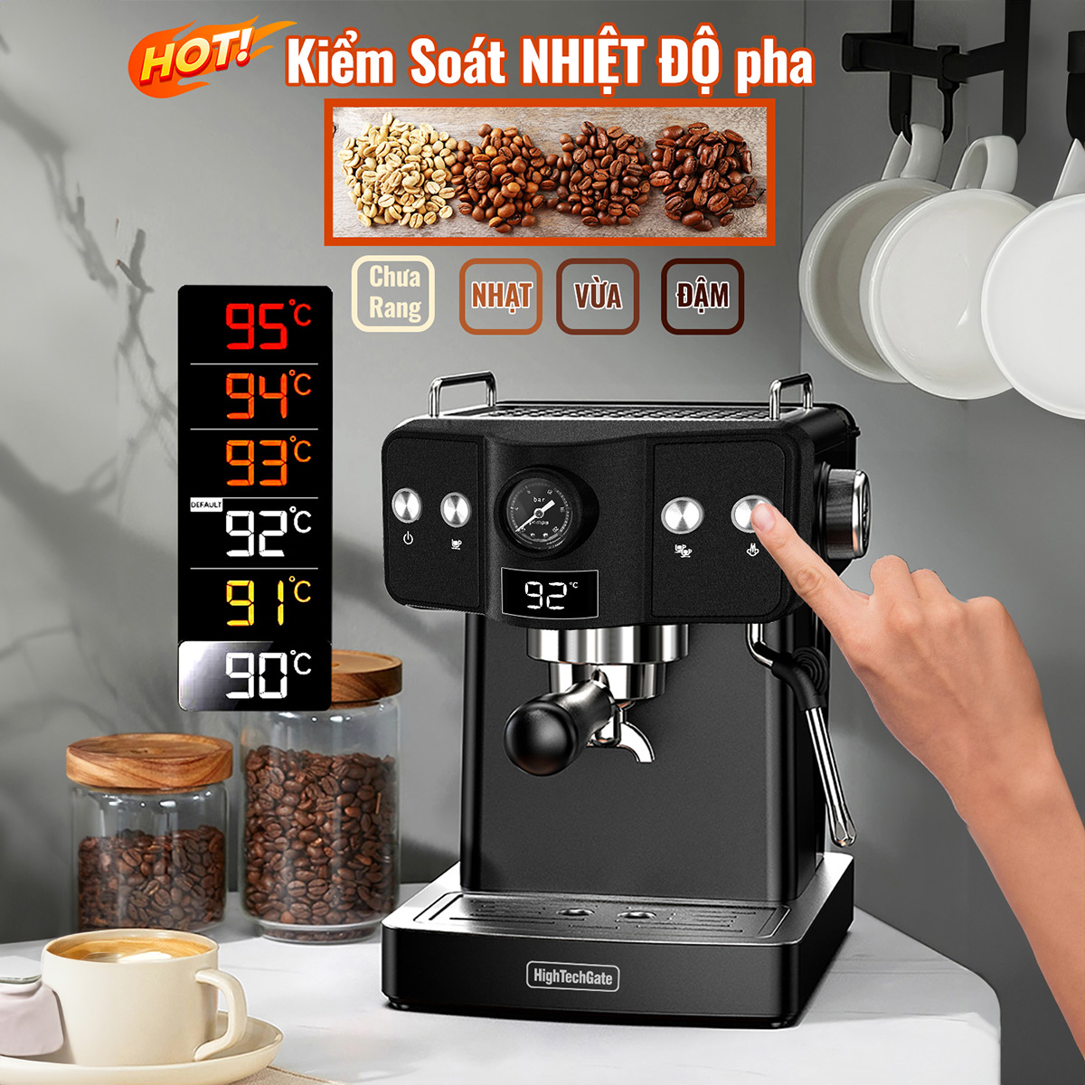 Máy Pha Cà Phê Espresso CF05 PLus HIGH TECH GATE Kiểm Soát Nhiệt PID 90~95ºC Chính Xác, Bộ Full Combo, Làm Nóng Nhanh, Tự Động Mini Nhỏ Gọn Gia Đình, Văn Phòng, Hàng Chính Hãng