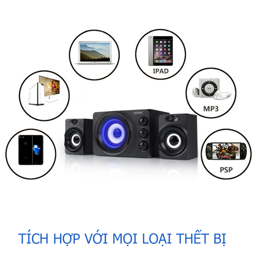 Bộ Loa Máy Tính Để Bàn D-206 Âm Thanh Trầm Hỗ Trợ Bluetooth, USB, Thẻ nhớ, Jack 3.5