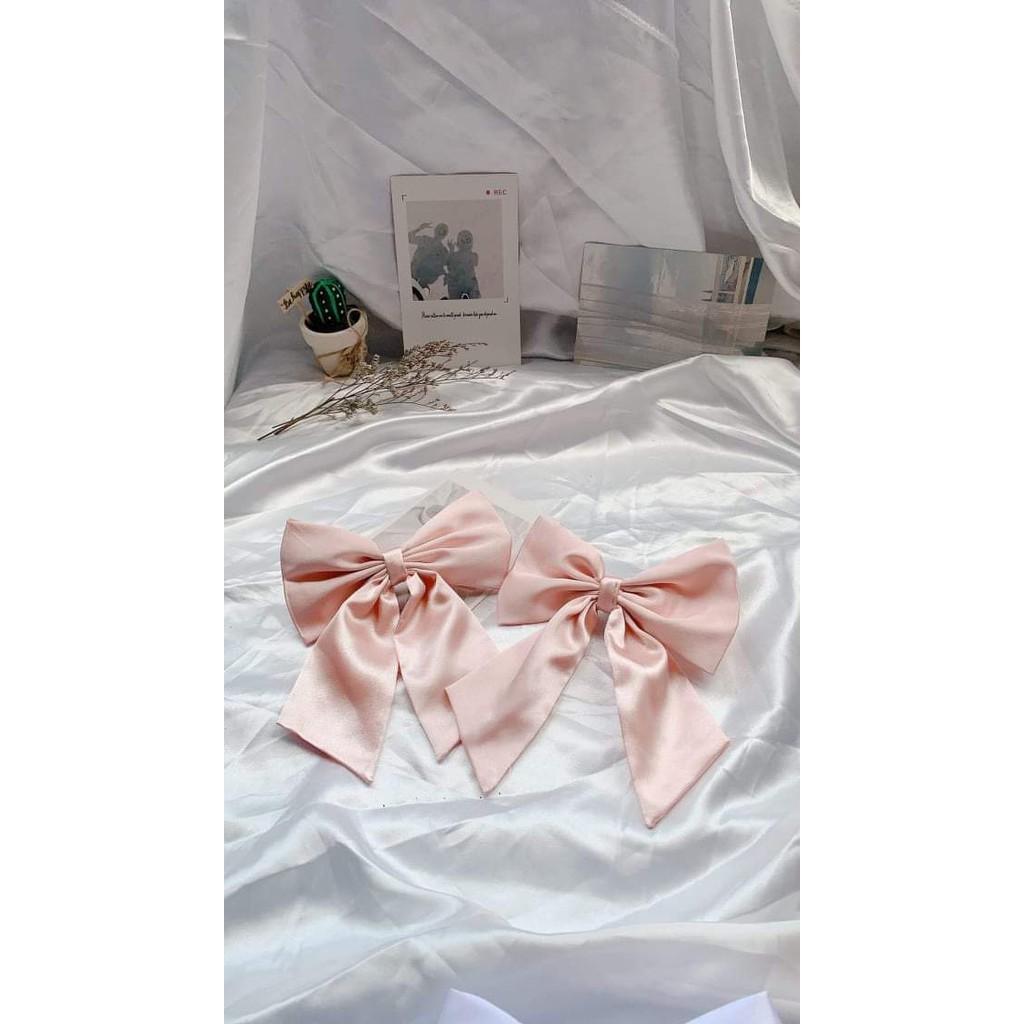 Kẹp tóc nơ vải nửa đầu chất satin lụa