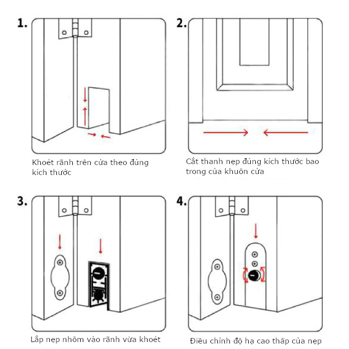 Nẹp nhôm âm cửa tự động chắn gió bụi và chống thoát nhiệt điều hòa