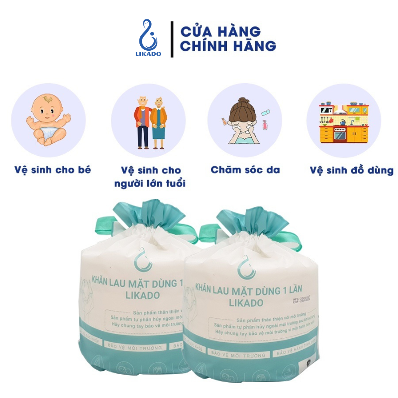 Khăn lau mặt dùng 1 lần LIKADO kt 20x20cm dạng túi rút tiện lợi