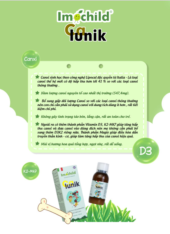 IMOCHILD CALUNIK – Bổ sung Canxi, Vitamin D3K2, Photpho giúp tăng chiều cao cho bé
