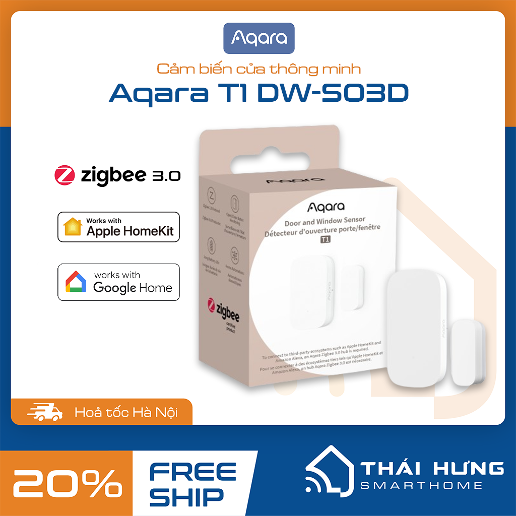 Cảm biến cửa Aqara T1 MCCGQ11LM - Phát hiện trạng thái đóng/mở, Tương thích HomeKit - Cần trang bị Hub trung tâm Zigbee