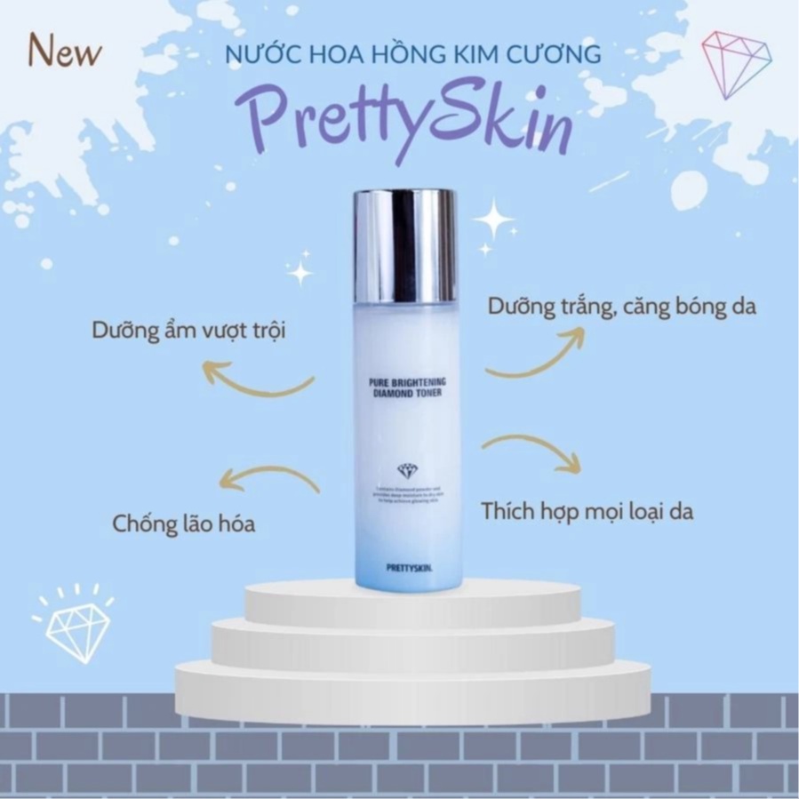 Nước hoa hồng Pretty Skin Pure Brightening Diamond Toner 150ml -  dưỡng ẩm, giúp cân bằng lượng nước và dầu cho da