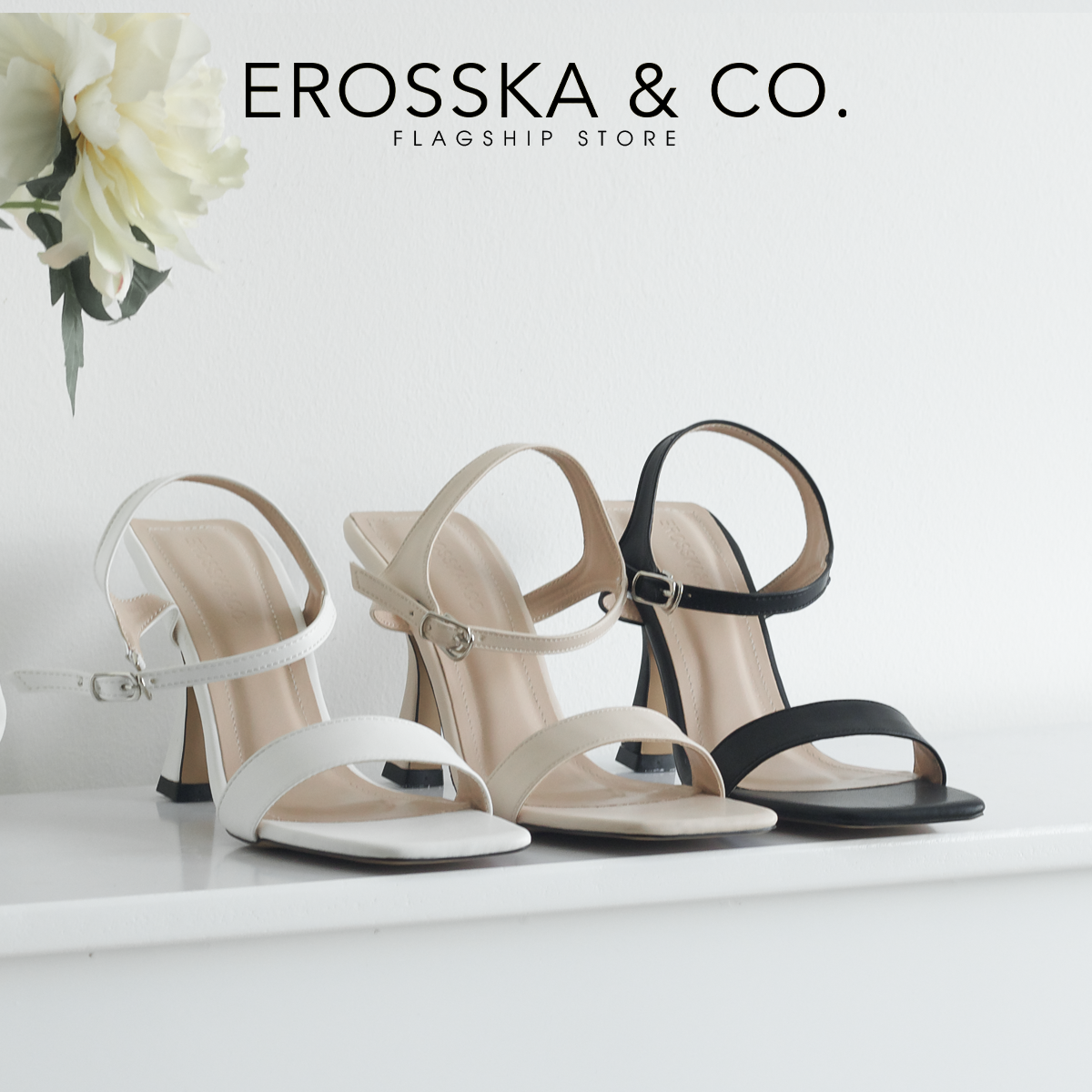 [Form nhỏ tăng 1 size] Erosska - Giày sandal cao gót nữ mũi hở gót nhọn phối dây quai mảnh cao 9cm - EB058