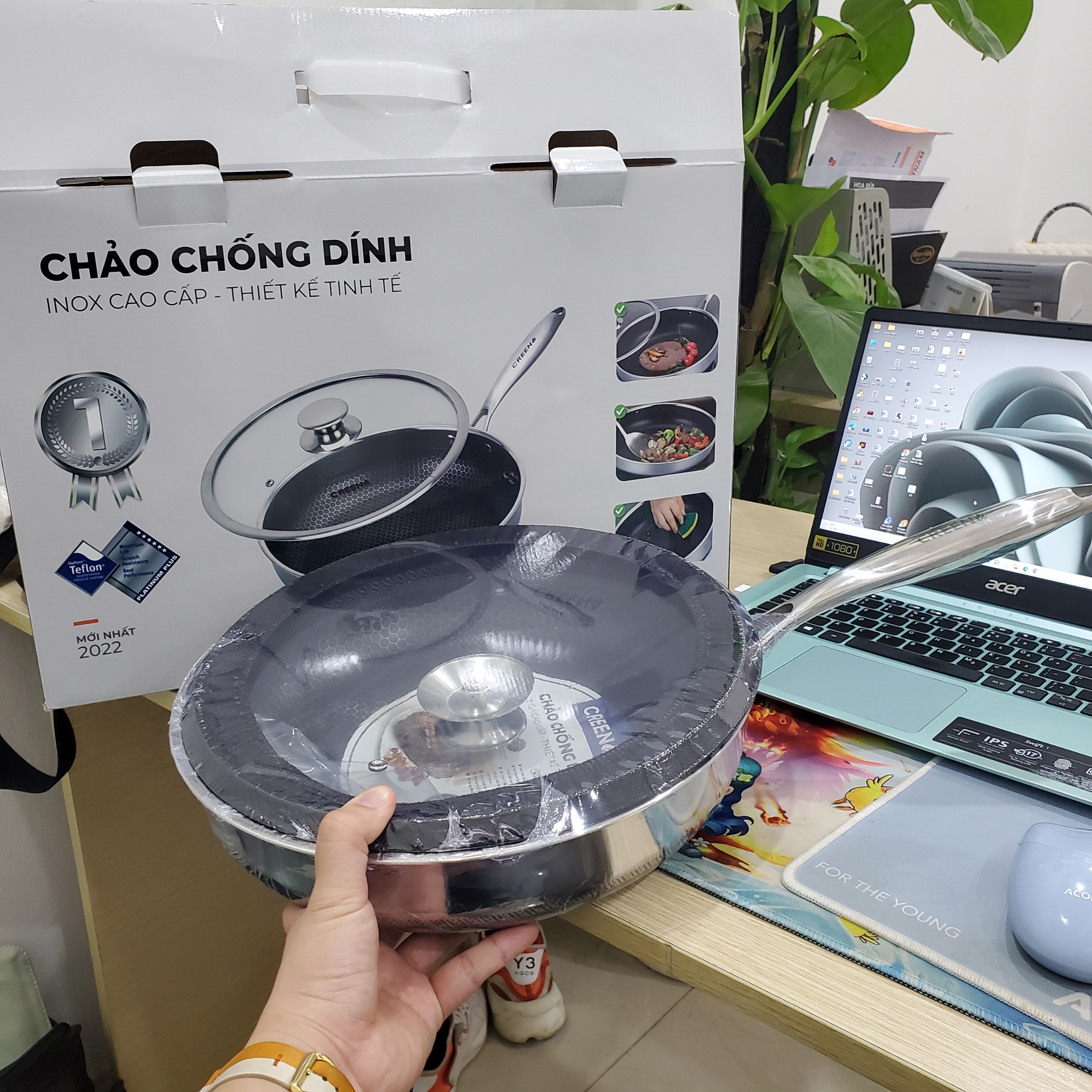 Chảo Chống Dính, Vân Tổ Ong Cao Cấp CREEN CR-NJA30IH Inox SUS304 Dùng Cho Tất Cả Các Loại Bếp - Hàng Chính Hãng