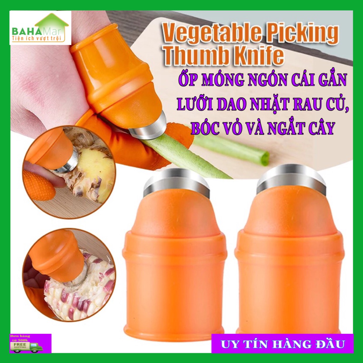 ỐP MÓNG NGÓN CÁI GẮN LƯỠI DAO NHẶT RAU CỦ, BÓC VỎ VÀ NGẮT CÂY "BAHAMAR" Với một đầu ngón tay cái đặc biệt, độc đáo đàn hồi tạo cảm giác thoải mái khi đeo và cử động hích hợp cho nhặt rau, bóc tách vỏ cũng như tỉa cành...
