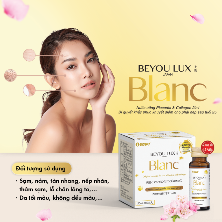 BEYOU LUX BLANC Nước Uống Collagen và Placenta 2in1 Trắng Sáng Da, Giảm Nám Tàn Nhang và Tăng Cường Độ Ẩm Cho Da