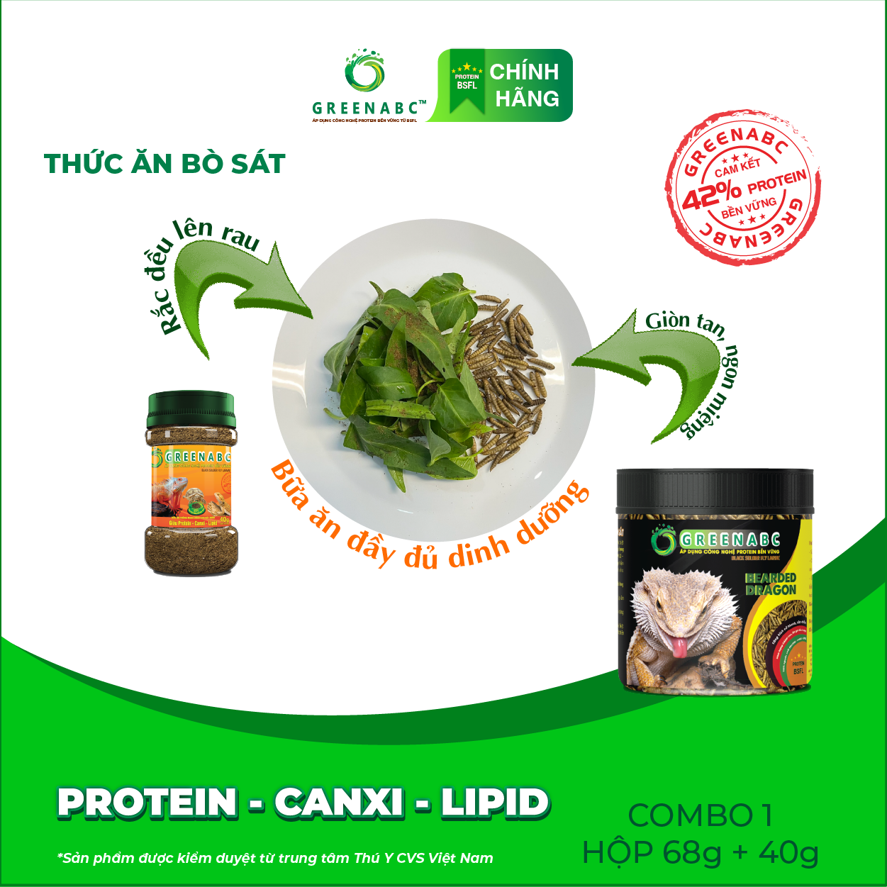 Thức ăn bò sát Rồng Úc GREENABC - Bearded Dragon – Hàm lượng protein 44.9% giúp tăng trưởng nhanh, lên màu đẹp, phát triển toàn diện – Hộp 68g