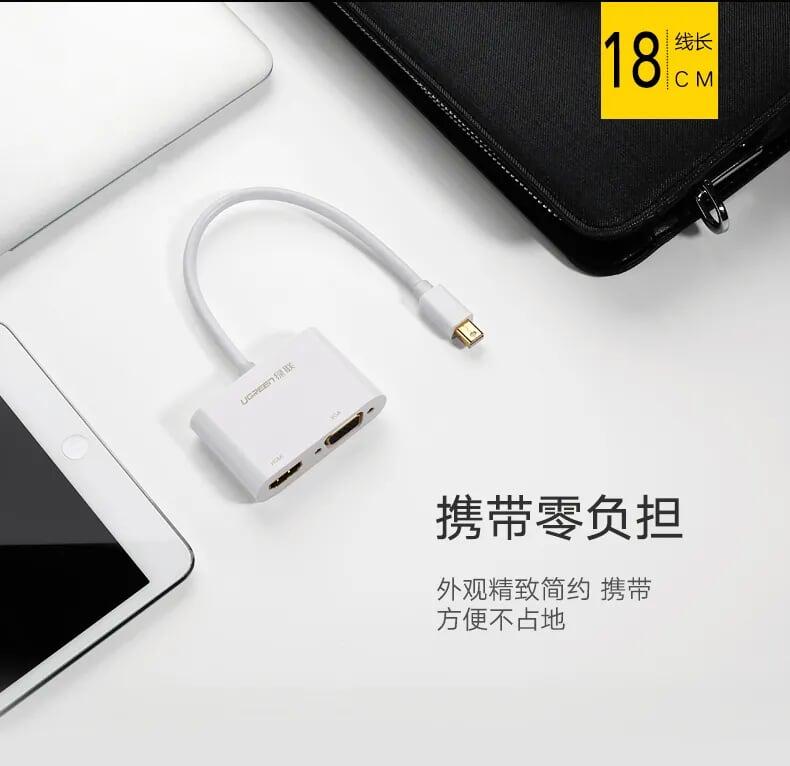Ugreen UG40364MD108TK Màu Trắng Bộ chuyển đổi Mini DP sang HDMI + VGA hỗ trợ phân giải 4K - HÀNG CHÍNH HÃNG