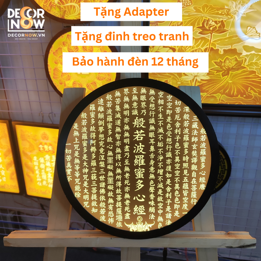 Đèn Hào Quang Phật DECORNOW, Bát Nhã Tâm Kinh, Trang Trí Ban Thờ Mẹ Quan Âm, Các Vị Phật DCN-01