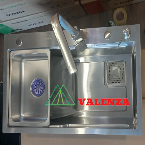 Chậu rửa chén bát Valenza 1 hố lớn 78x46cm inox304 chuẩn 100% dày 3,5li, kèm bộ xả thoát nhanh chống hôi, khay inox rửa phụ-Hàng chính hãng