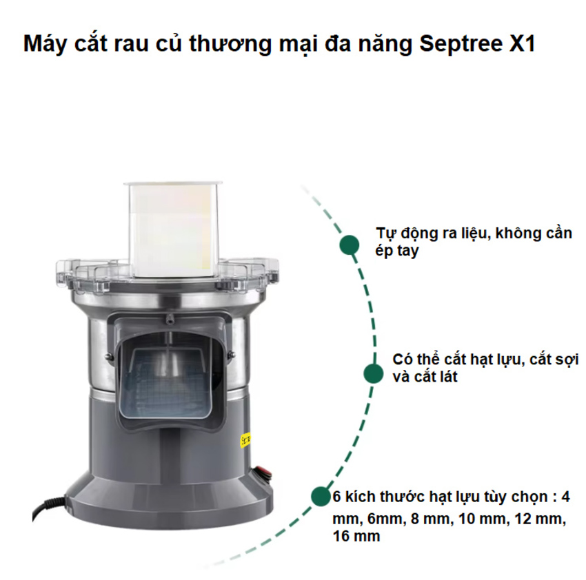 Máy thái rau củ quả công nghiệp đa năng, thái lát, thái sợi, thái hạt lựu. Thương hiệu Mỹ cao cấp Septree - X1 - HÀNG CHÍNH HÃNG