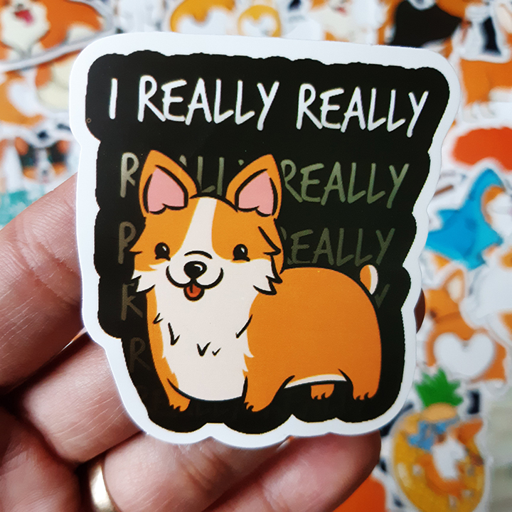 Bộ Sticker dán cao cấp chủ đề CHÚ CHÓ CORGI - Dùng dán Xe, dán mũ bảo hiểm, dán Laptop