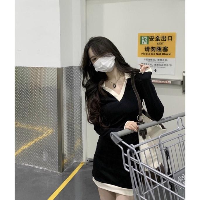 ĐẦM BODY ĐEN CỔ V VIỀN TRẮNG