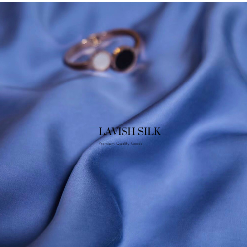 Trọn Bộ Ga Gối Lụa Kèm Chăn Sẵn Ruột + Tặng Bộ Quà Tặng Lavish Silk Cao Cấp - Xanh Biển Mix Bạc Kim