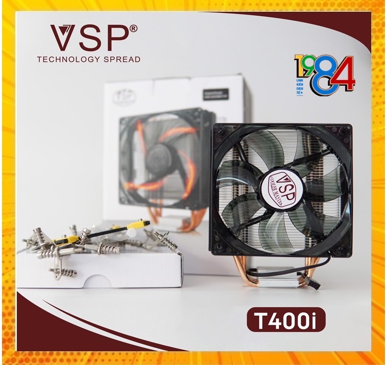 Quạt tản nhiệt VSP Fan LED T400i (Tản 4U, kích thước 12cm, màu Đen) - Hàng chính hãng