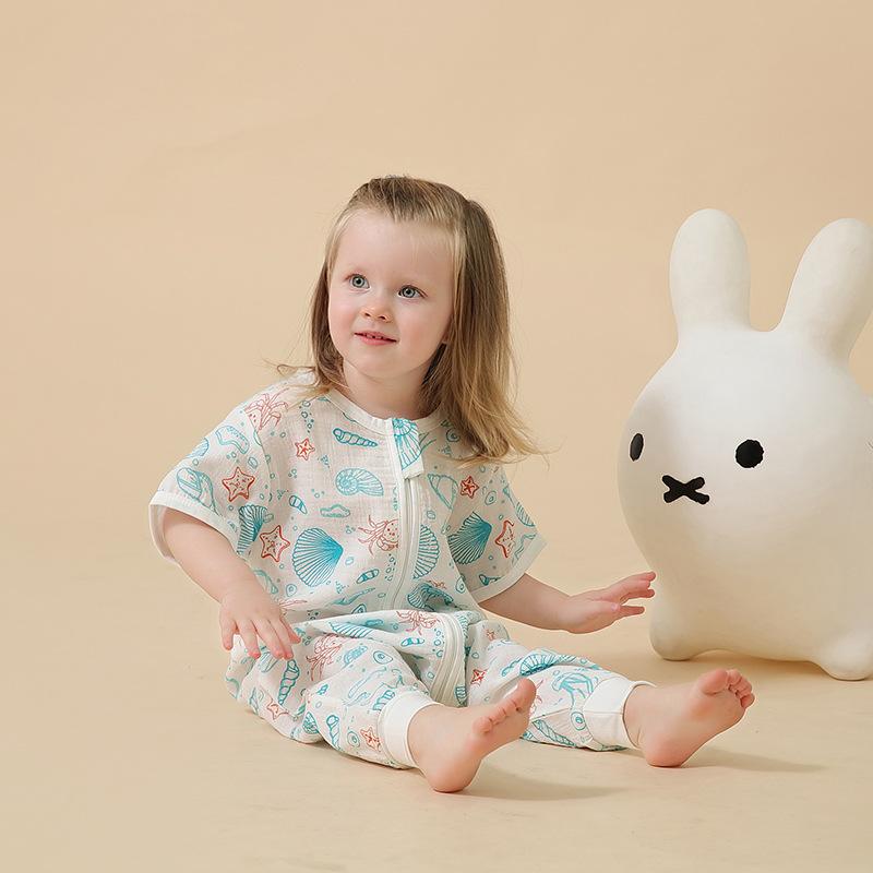 Túi Ngủ Cho Bé Đôi Gạc Cotton Nguyên Chất Nữ Tay Ngắn Mùa Xuân Trẻ Em Mùa Hè Bộ Đồ Ngủ Trẻ Em Bé Trai Bé Gái Nighty Quần Áo 0-4T