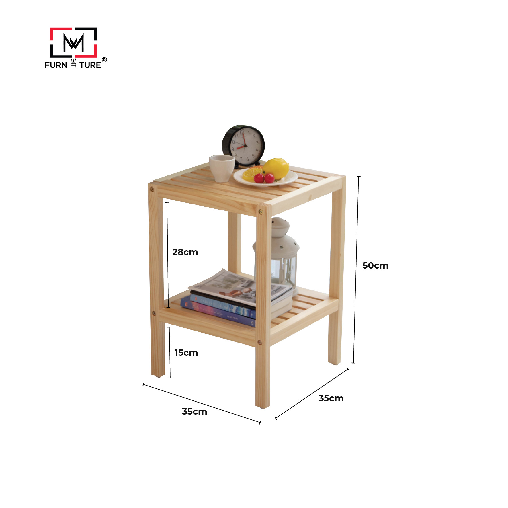 KỆ GỖ TRANG TRÍ HÀN QUỐC, KỆ ĐẦU GIƯỜNG 2 TẦNG - SHELF 2F NATURAL