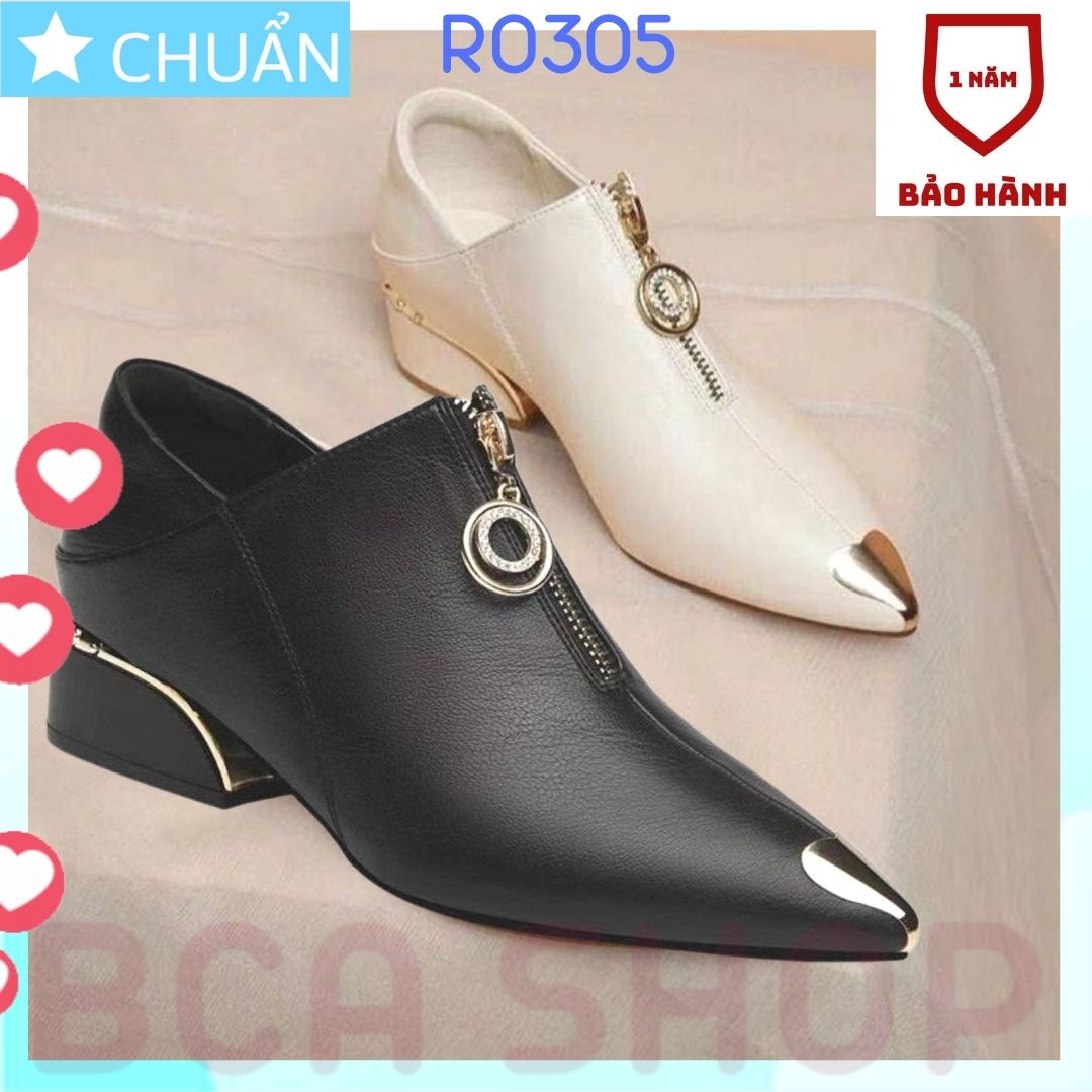 Giày bốt nữ cổ ngắn 4p RO305 ROSATA tai BCASHOP dây kéo phía trước, mũi giày và đế có gắn kim loại cách điệu - màu đen