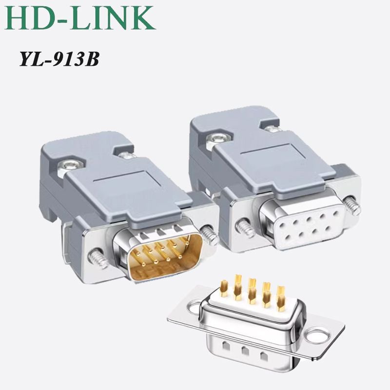 Đầu hàn COM DB9 RS232 chân đồng vỏ ốp nhựa cứng HD-LINK YL-913B 2 dạng chân cắm F/M. HÀNG CHÍNH HÃNG