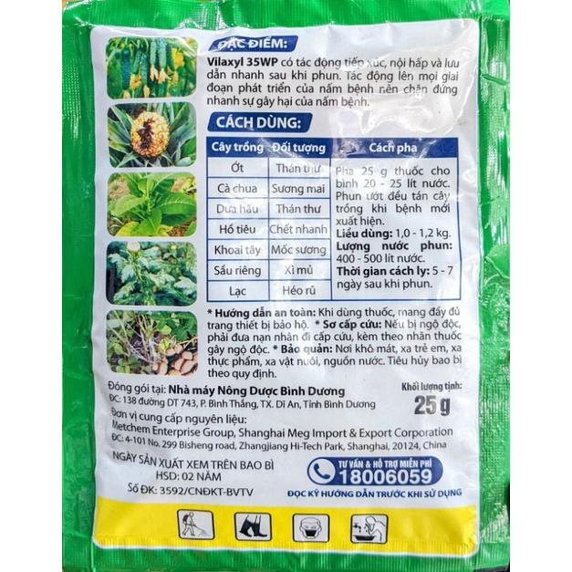 Thuốc trừ nấm bệnh Vilaxyl 35wp . Trị đốm lá, sương mai, lở cổ rễ, chết cây con