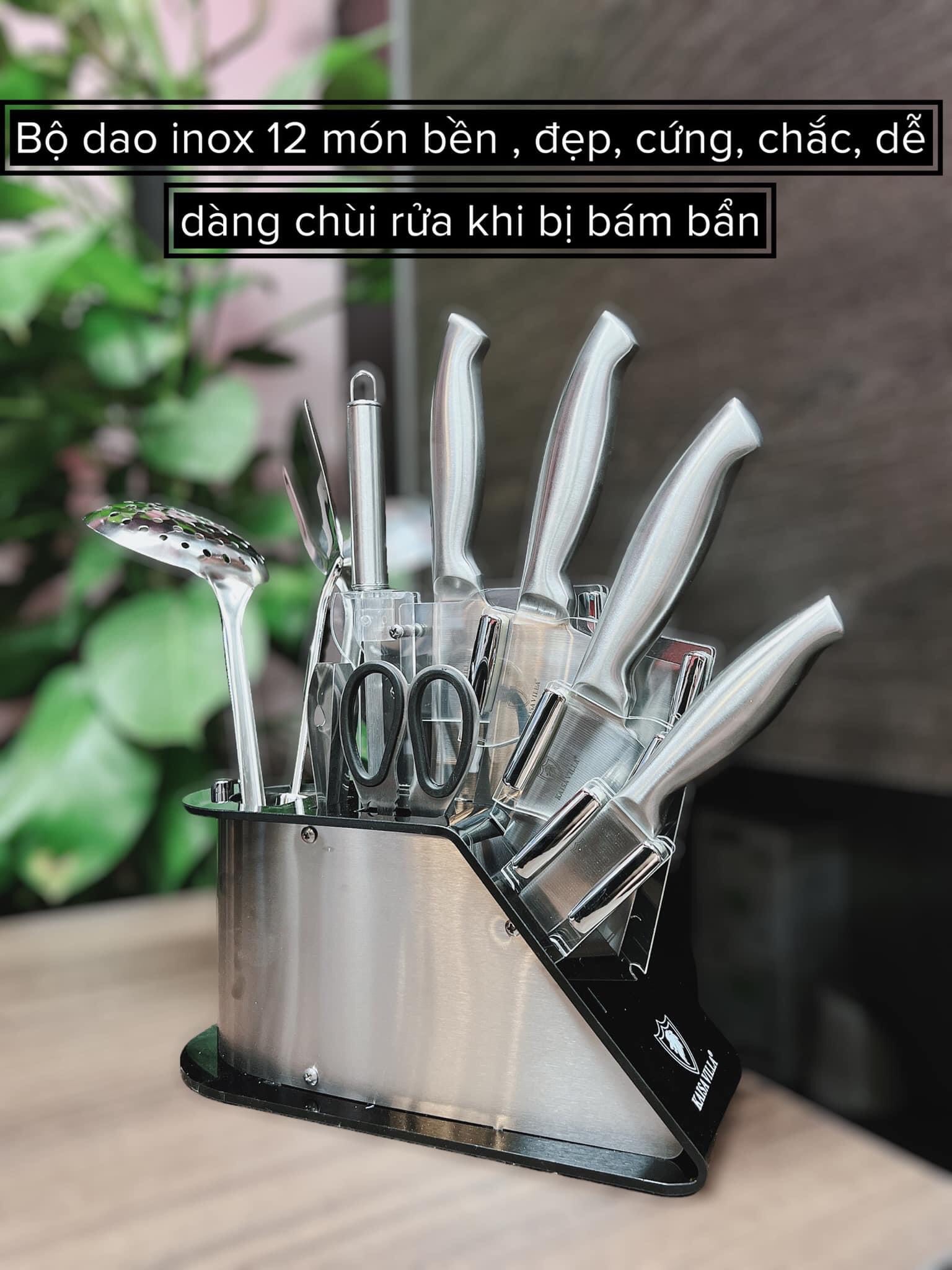 Bộ Dao Nhà Bếp Inox 11 Món Cao Cấp Kaisa Villa KV-9904, Bộ Dao Inox Chống Gỉ Siêu Bền - Hàng Chính Hãng