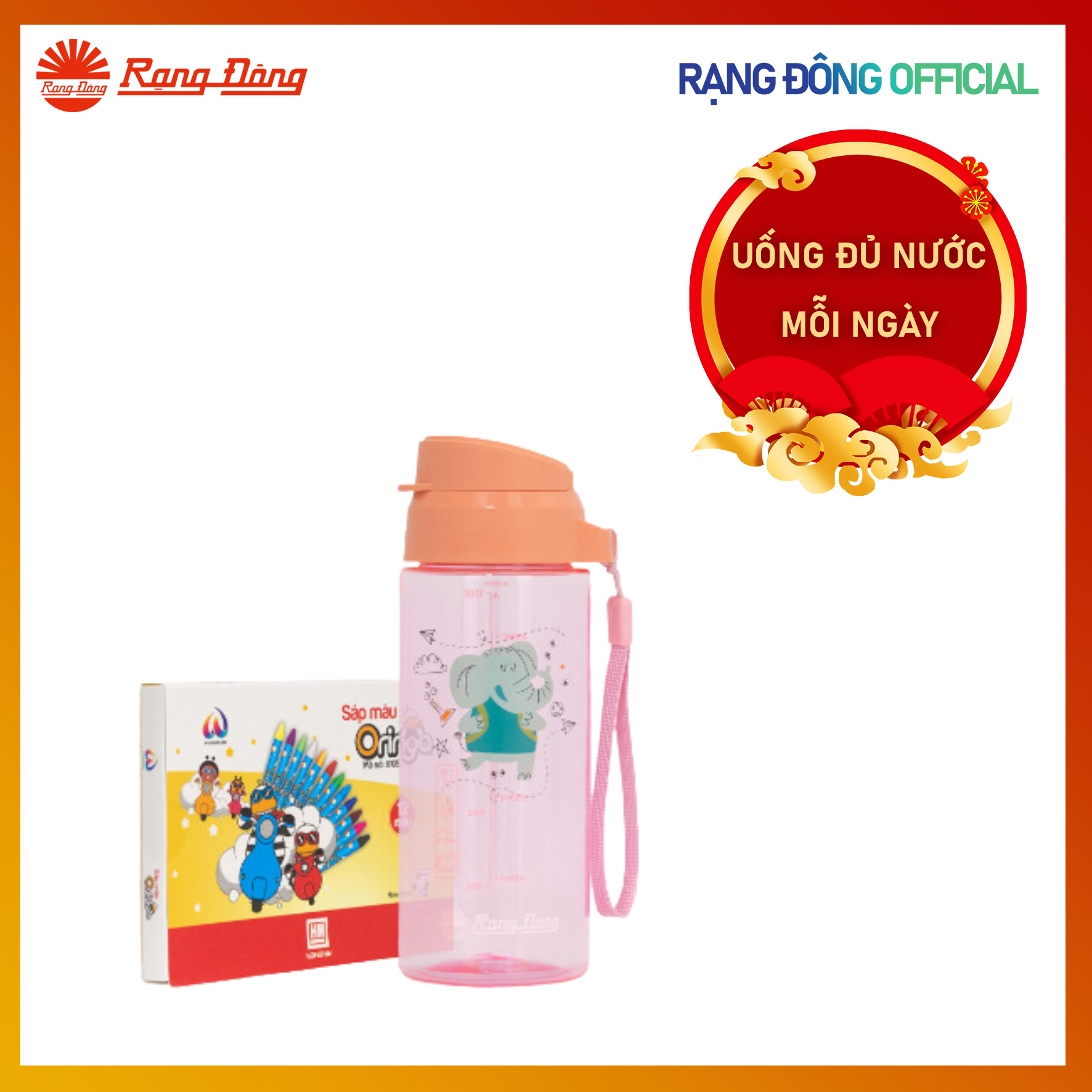 [BỘ COMBO QUÀ TẶNG] Bộ combo bình nước cầm tay Rạng Đông 500ml model RD-05P2.Combo kèm sáp màu Oringa 12 màu Hồng Hà, hộp đựng có quai treo xinh xắn, thích hợp làm quà tặng cho các em thiếu nhi