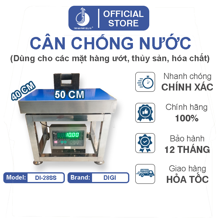 Cân Điện Tử Chống Nước DI28SS - Mặt Bàn Cân Inox 400x500MM