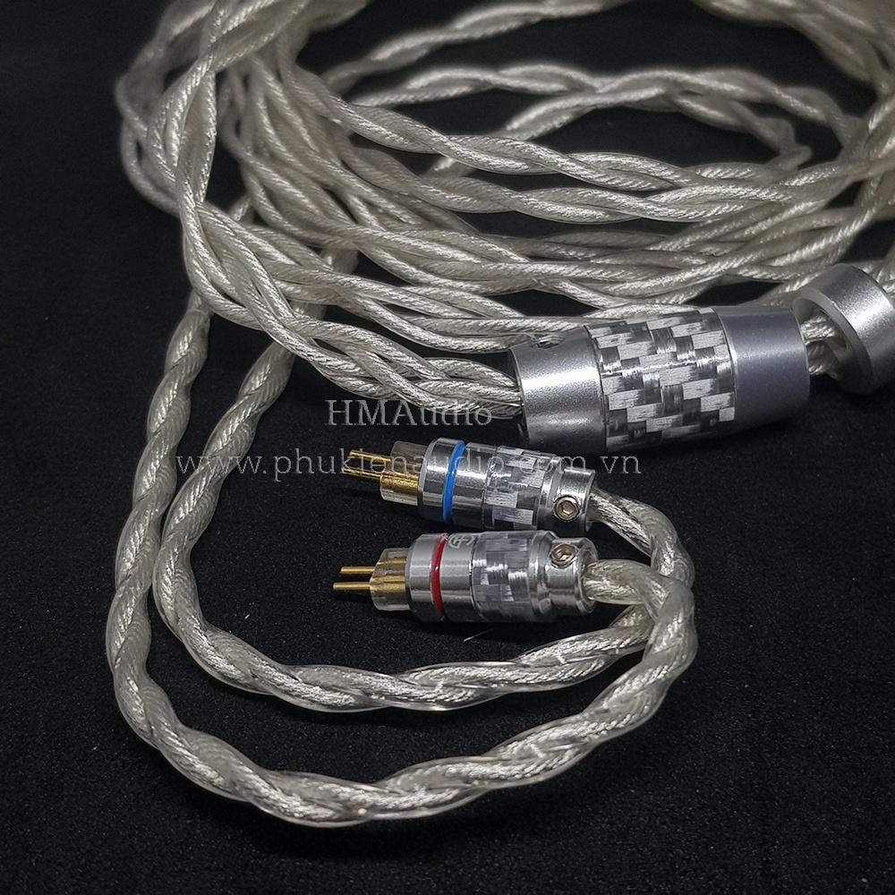 Dây tai nghe đồng mạ bạc 7N OCC Litz 23AWG đường kính dây đơn 1.25mm tết 4 sợi - Connector 2pin 0.78mm mạ vàng