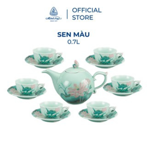 Bộ Ấm, Chén Trà Sứ Minh Long 0.7 L - Sen Màu