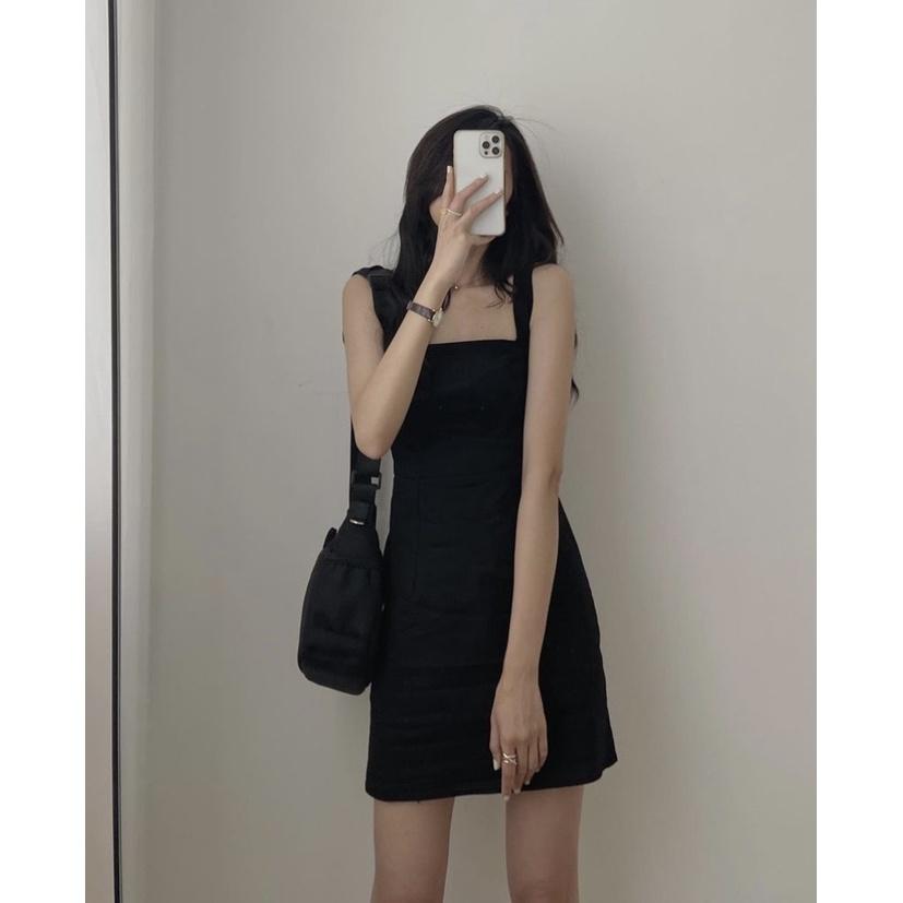 Đầm Váy Body Sexy Đầm Dáng Ôm 2 Dây Hở Lưng Dự Tiệc Màu Đen Chất Len Tăm - Quynhanhpuka