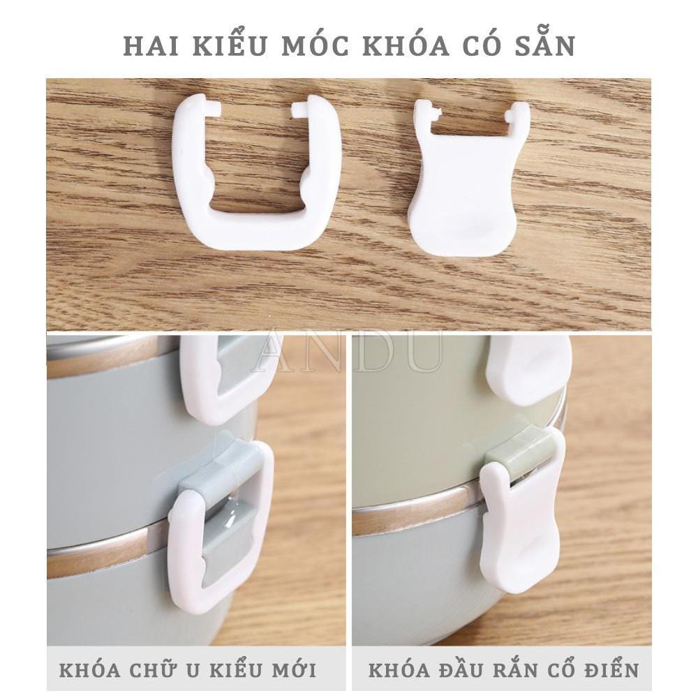 Hộp Đựng Cơm Văn Phòng Giữ Nhiệt 4 Tầng, Cặp Lồng Đựng Cơm Bằng Lúa Mạch Lõi Inox Cao Cấp Tiện Dụng