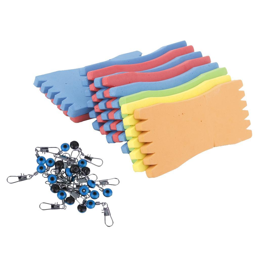 20 Pieces Space Bean Fishing Clip Connector and 10 Pieces Fishing Foam Line Board Tackle