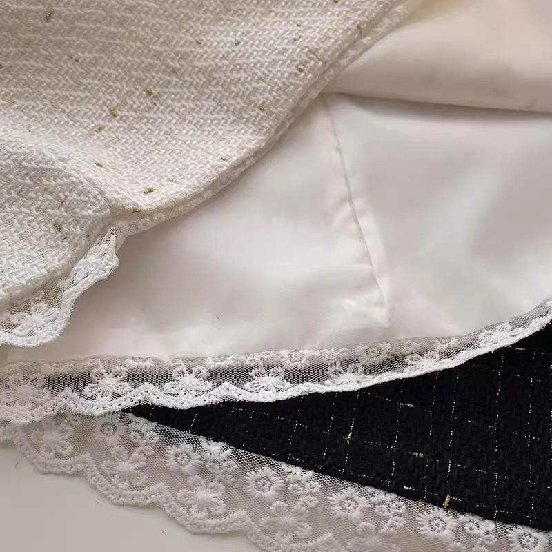 MS1019 Chân váy dạ tweed dáng chữ A phối chân ren siêu xinh