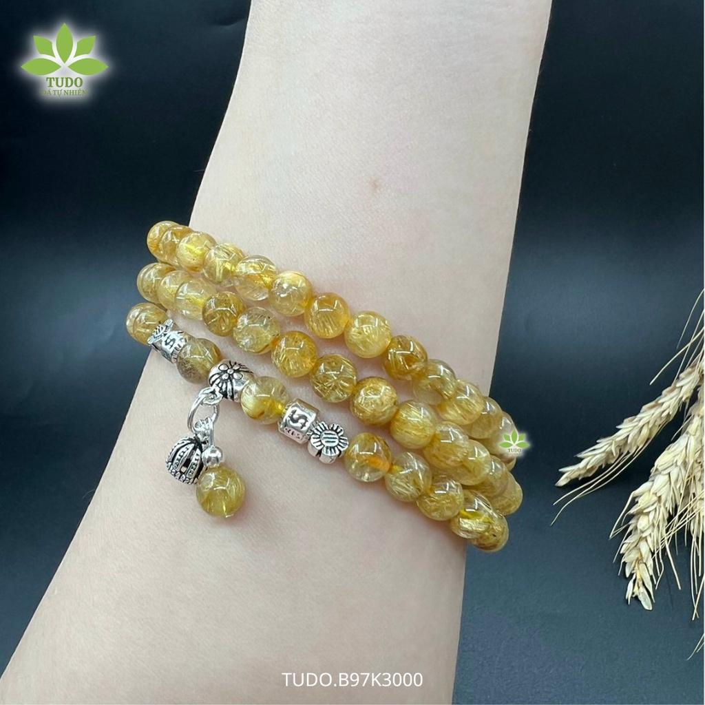Vòng Tay Nữ Đẹp - Vòng Phong Thủy Mệnh Kim Thổ TUDO VCBTATV B97K3000 AG925 Charm Vương Miện, Tóc Vàng - Sự Nghiệp