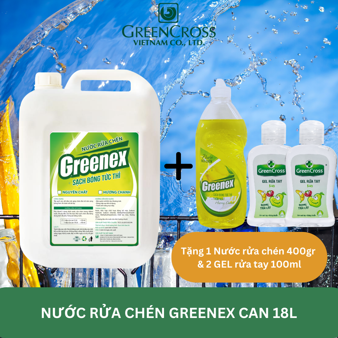 [MUA 1 TẶNG 3] Nước rửa chén 100% Thiên nhiên An toàn dịu nhẹ Greenex Can 18 Lít Siêu Tiết kiệm