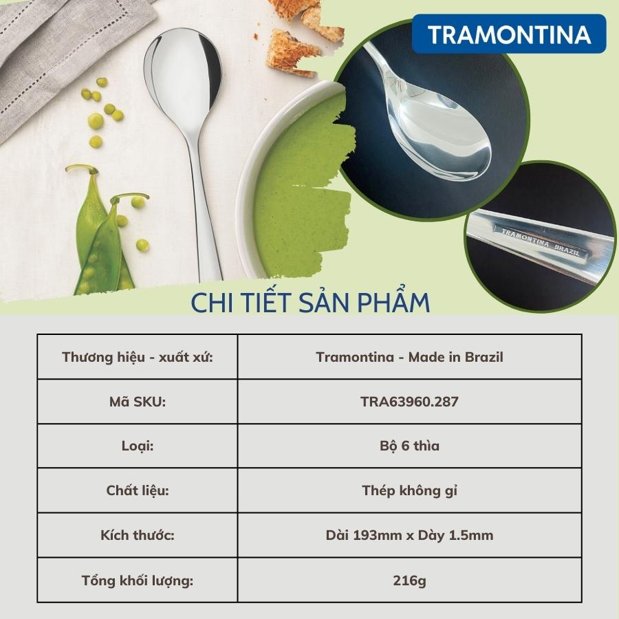 Bộ 6 Thìa Ăn Cơm Tramontina Essentials Chất Liệu Thép Không Gỉ An Toàn Cao Cấp Sản Xuất Tại Brazil