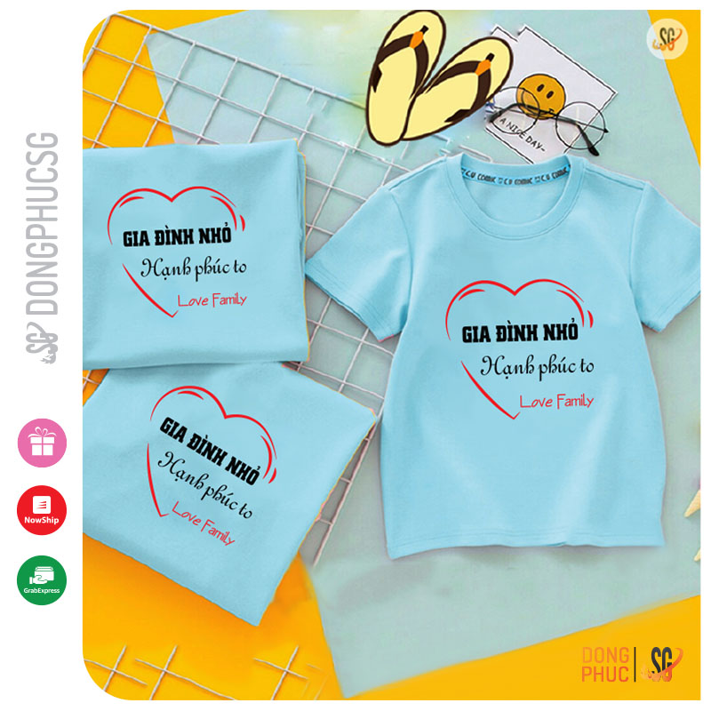 Áo gia đình nhỏ hạnh phúc to set đồ gia đình 3/4/5 người giá rẻ thun cotton màu thiên thanh GD301TT | SG