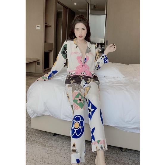 Bộ Lụa Pyjama Thiết Kế Tay Dài Quần Dài size dưới 60kg