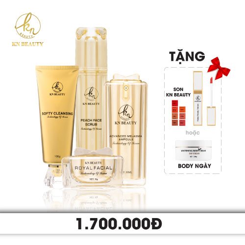 Bộ 4 sản phẩm giúp tái tạo phục hồi da mặt chuyên sâu GOLD VIP KN Beauty: Sữa rửa mặt + Tẩy tế bào chết + Ampoule + Kem dưỡng )