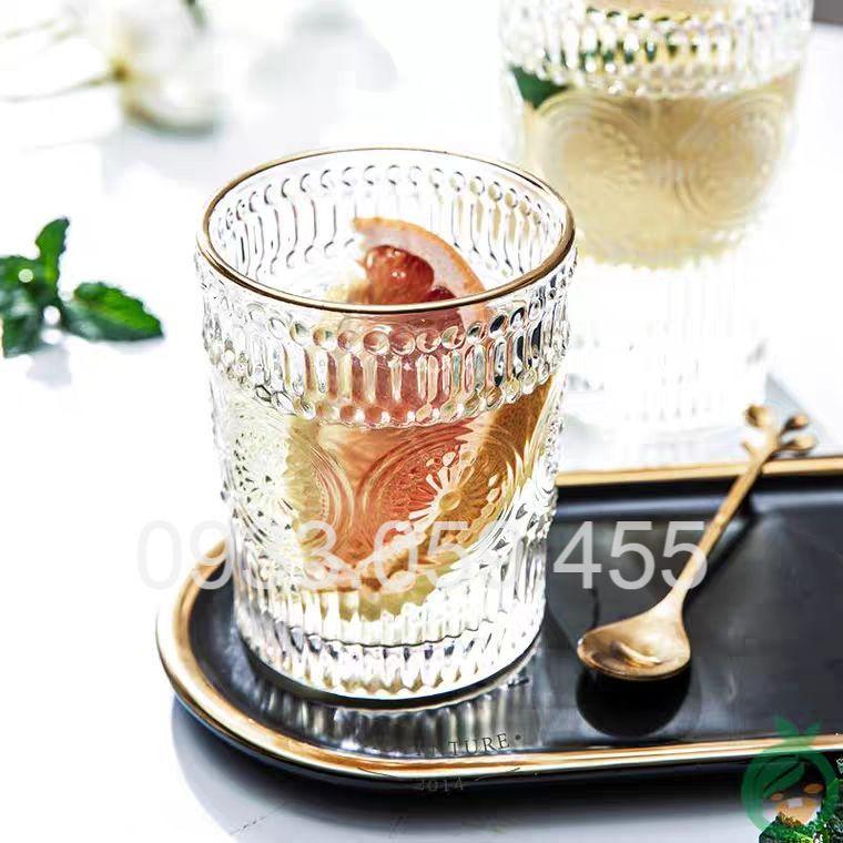 Ly cốc thủy tinh pha lê cao cấp viền nhũ vàng uống rượu whisky wine glass