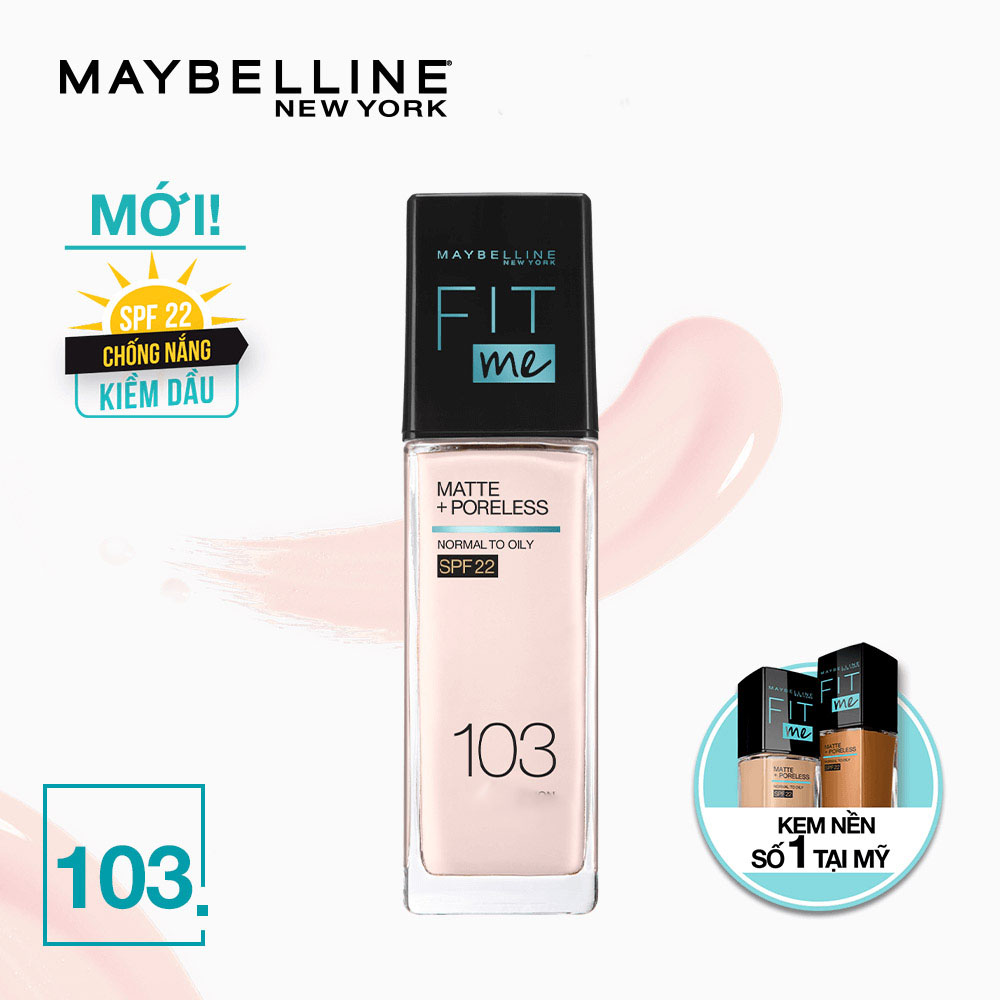 Kem Nền Maybelline Mịn Nhẹ Kiềm Dầu Chống Nắng Fit Me Matte Poreless Foundation SPF22 30ml – 103 Fair