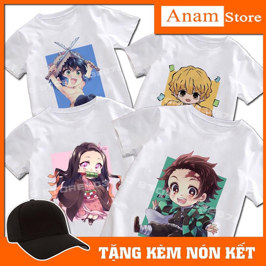 Áo thun trẻ em kimetsu no yaiba trắng, Tặng kèm nón kết, có size người lớn, Anam store