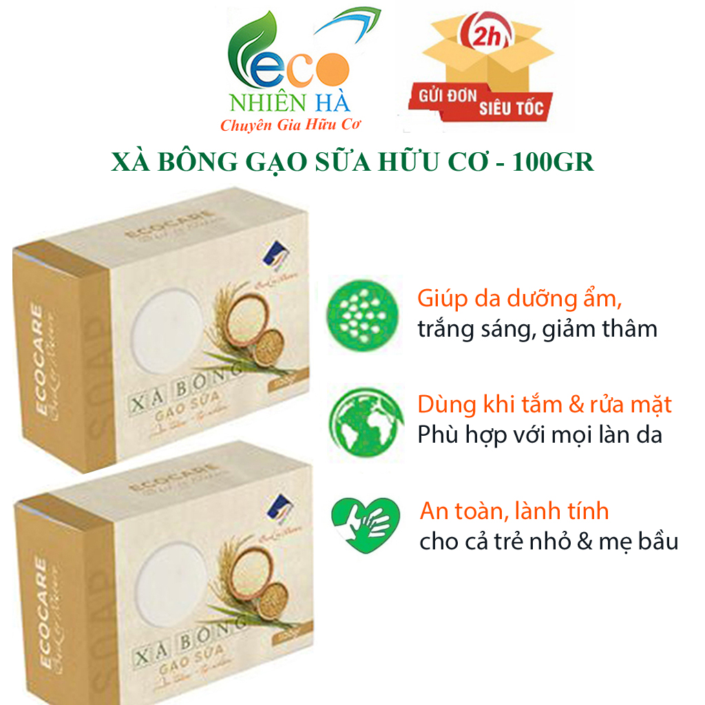 Xà phòng ECOCARE 100G, xà bông gạo sữa hữu cơ, giúp da dưỡng ẩm, trắng sáng, giảm thâm