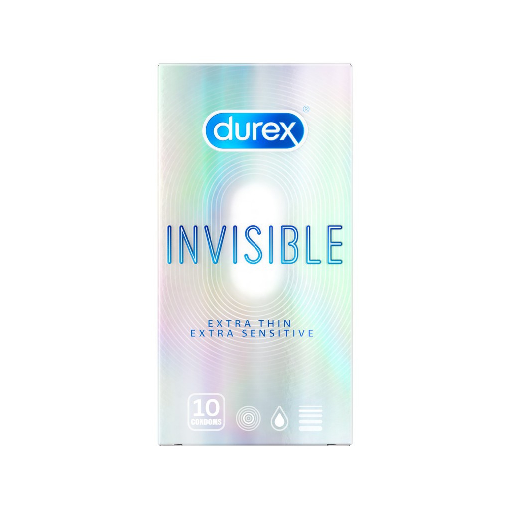 Bao cao su Durex Invisible Extra Thin Extra Sensitive 10 bao / hộp - Thiết kế Siêu mỏng vô hình 52mm tăng Cảm giác như thật từ Bao cao su Durex CAO CẤP