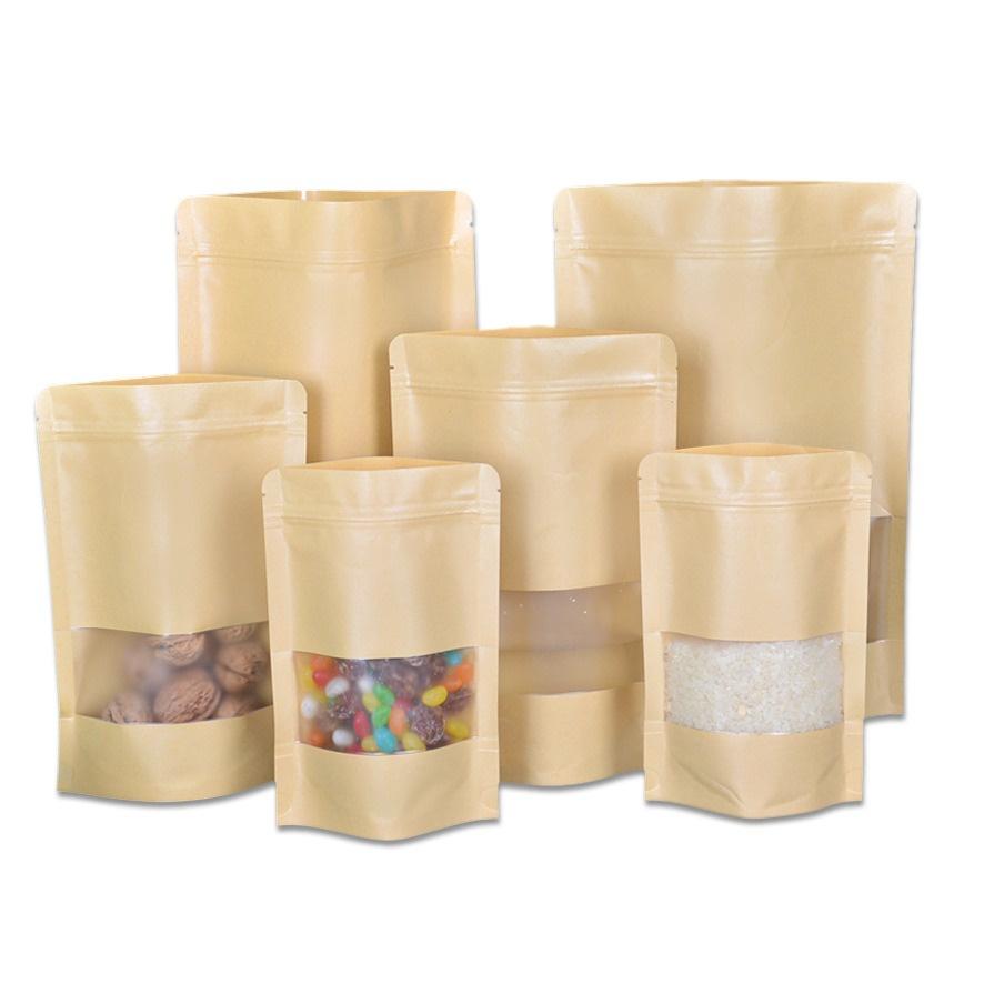 Túi zip giấy kraft đựng thực phẩm 1KG Túi zip giấy kraft có cửa sổ đáy đứng
